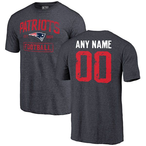 Men Navy New England Patriots Distressed Custom Name and Number Tri-Blend Custom NFL T-Shirt->soccer t-shirts->Sports Accessory